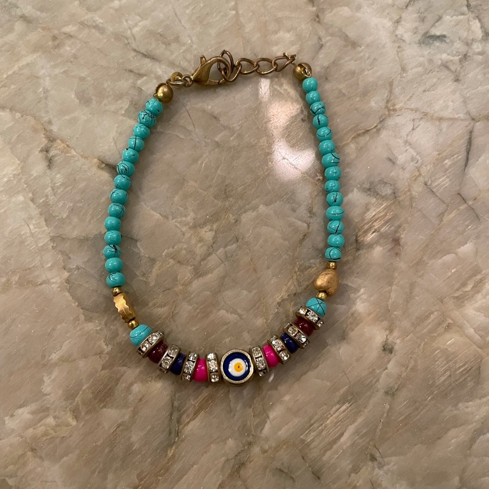 Turquoise and Gold Evil Eye Bracelet